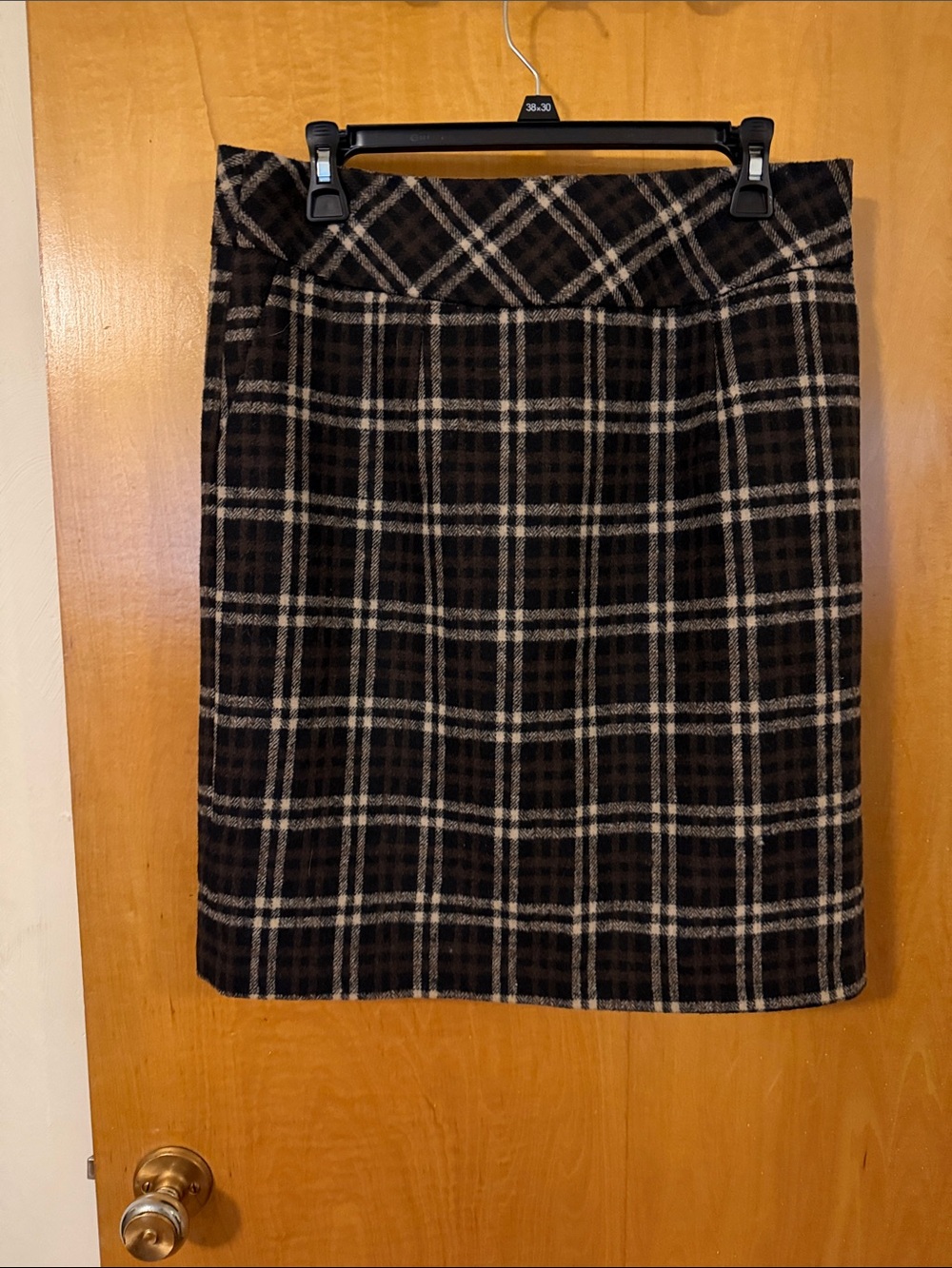 Architect Plaid Pencil Skirt in Black, Brown, and Cream